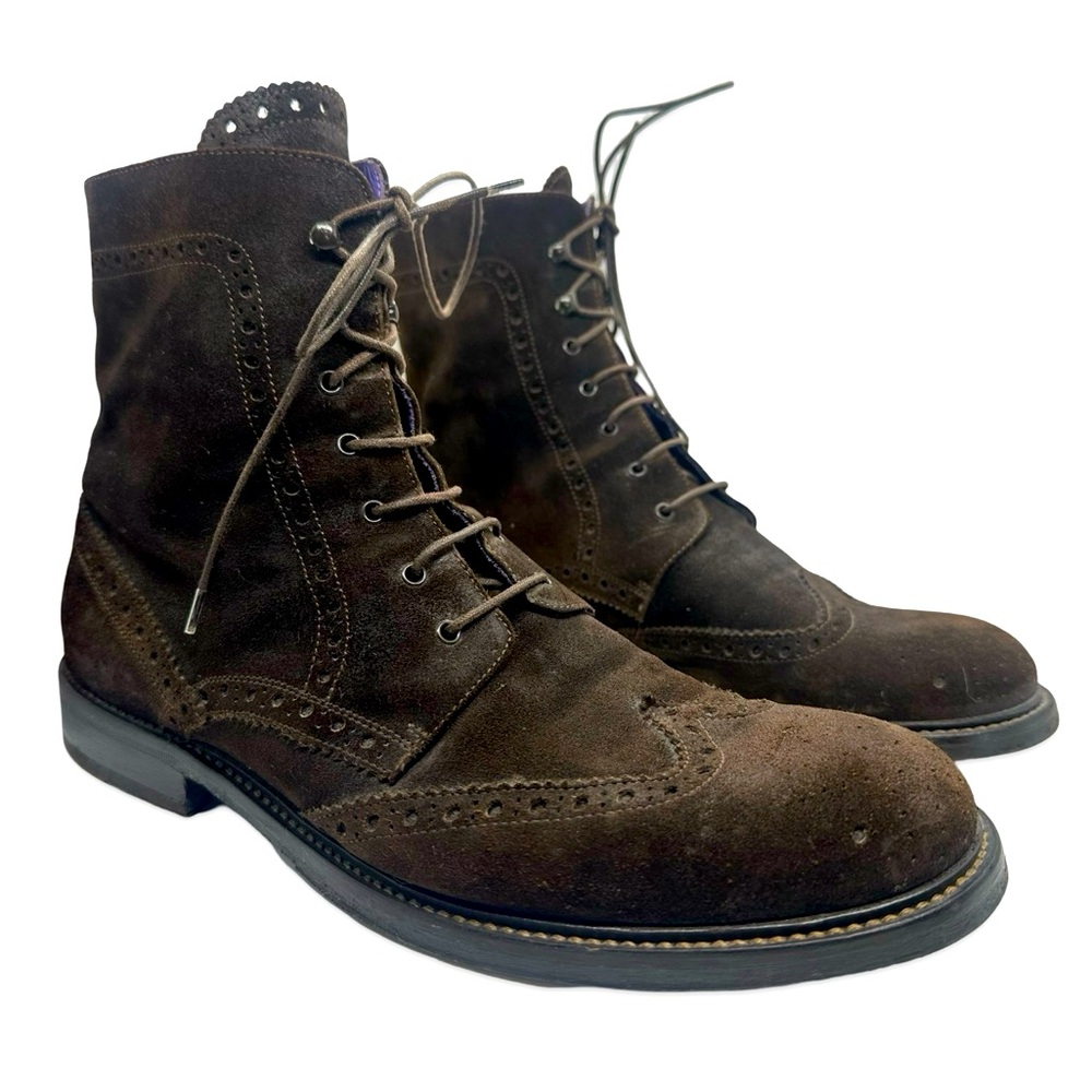 Noah Waxman handmade Italy, gentlemen’s chocolate suede wing tip boots size 11